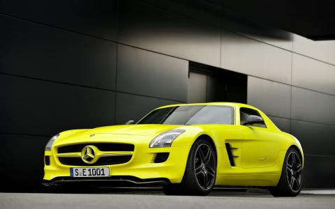 梅赛德斯 - 奔驰SLS，黄色，超级跑车