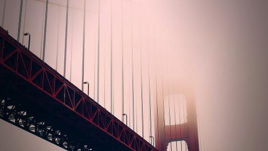桥，城市，雾
