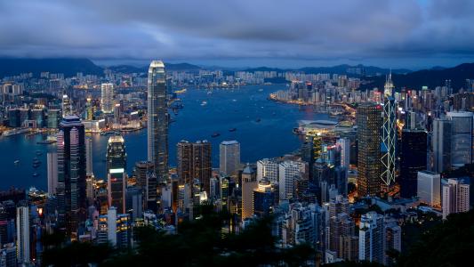 香港，香港，城市，早上，多云