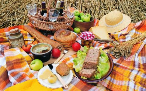 野餐，食物，蔬菜，小穗，肉饼