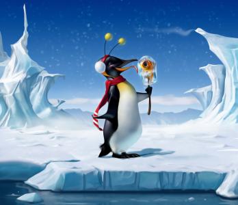 冰山，绒球，帽子，鱼糖，企鹅