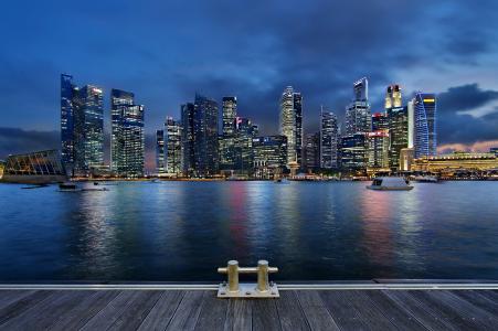 晚上，摩天大楼，建筑，新加坡，海湾花园