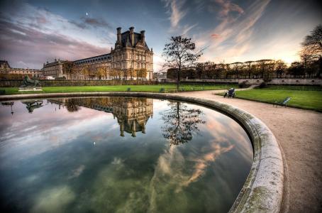 水，巴黎天窗，卢浮宫，巴黎，倒影