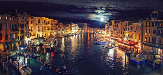 意大利，威尼斯，大运河，ночь