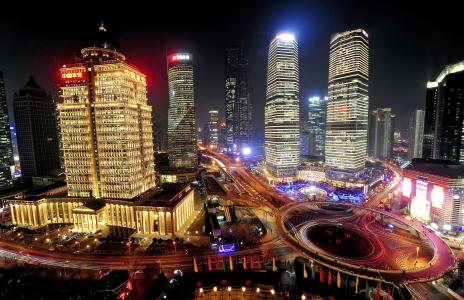 上海，中国，中国，夜晚，灯光