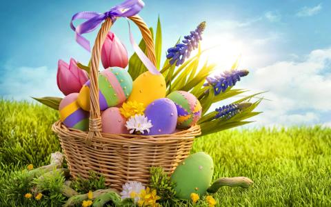 复活节，静物，篮子，鸡蛋