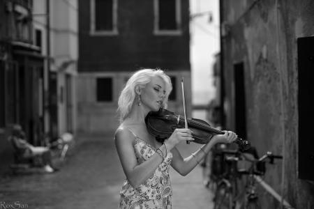 小提琴，女孩，音乐，黑色和白色