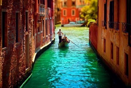 威尼斯，运河，水，家庭，贡多拉，意大利，意大利，威尼斯