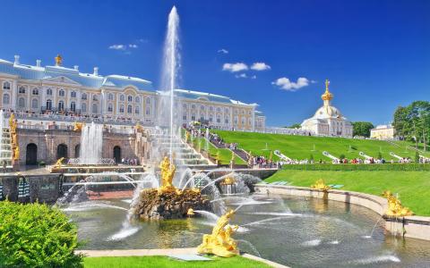 彼得夏宫，喷泉，圣彼得堡，petrodvorets，宫殿