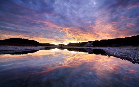 特拉维斯湖，德克萨斯州奥斯汀，日落