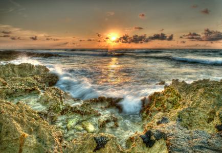 毛伊岛，夏威夷，海洋，日落，石头