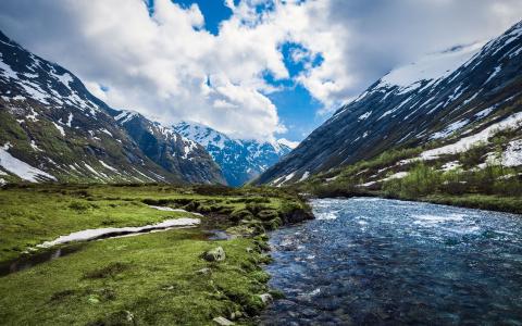 挪威，挪威，河，山，景观