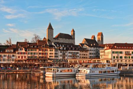 拉珀斯维尔，瑞士，瑞士，建筑物，城堡，码头，河，码头，摩托艇