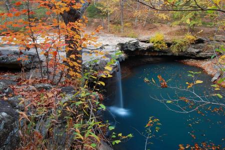 秋天，树木，池塘，瀑布，景观