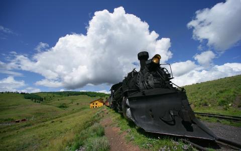 火车，机车，景观，云