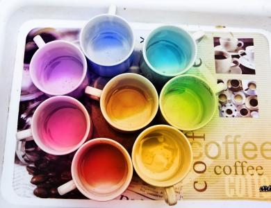 颜色，杯子，彩虹，咖啡
