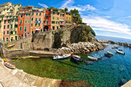 里奥马焦雷，五渔村，意大利，利古里亚海，里奥马焦雷，五渔村，意大利，利古里亚海，港口，船只