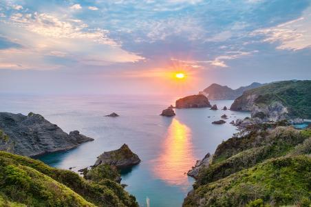 美丽，风景，岩石，海洋，太阳，天空，云，伊豆半岛，日本本州岛