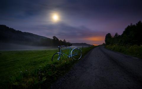 路，晚上，自行车