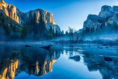 景观，自然，山，岩石，水，雾，美女，反思，优胜美地，加利福尼亚州，美国