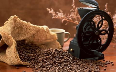 咖啡豆，老咖啡研磨机