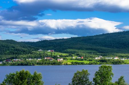 美丽，挪威，河，房屋，森林，天空，景观
