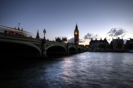 家，河，伦敦，时钟，桥，吉布
