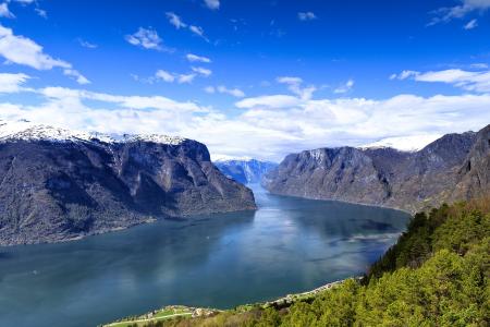 挪威，挪威，盖朗厄尔峡湾，盖朗厄尔峡湾，山脉，河流，景观