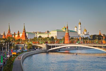 莫斯科，莫斯科，克里姆林宫，莫斯科河，桥，堤，河