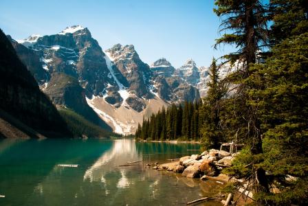 冰Lake湖，十峰谷，加拿大班夫国家公园，Moiraine湖，十峰谷，加拿大班夫，山脉，森林，树木