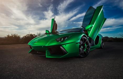 兰博基尼Aventador，绿色，超级跑车